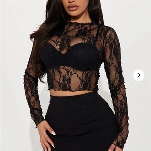 Fashion Nova Black Lace Crop Blouse